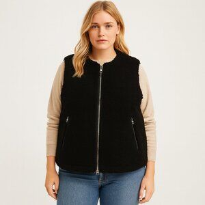 Madewell Black Sherpa Fleece Zip Vest Fall Winter Neutral Minimalist Large L